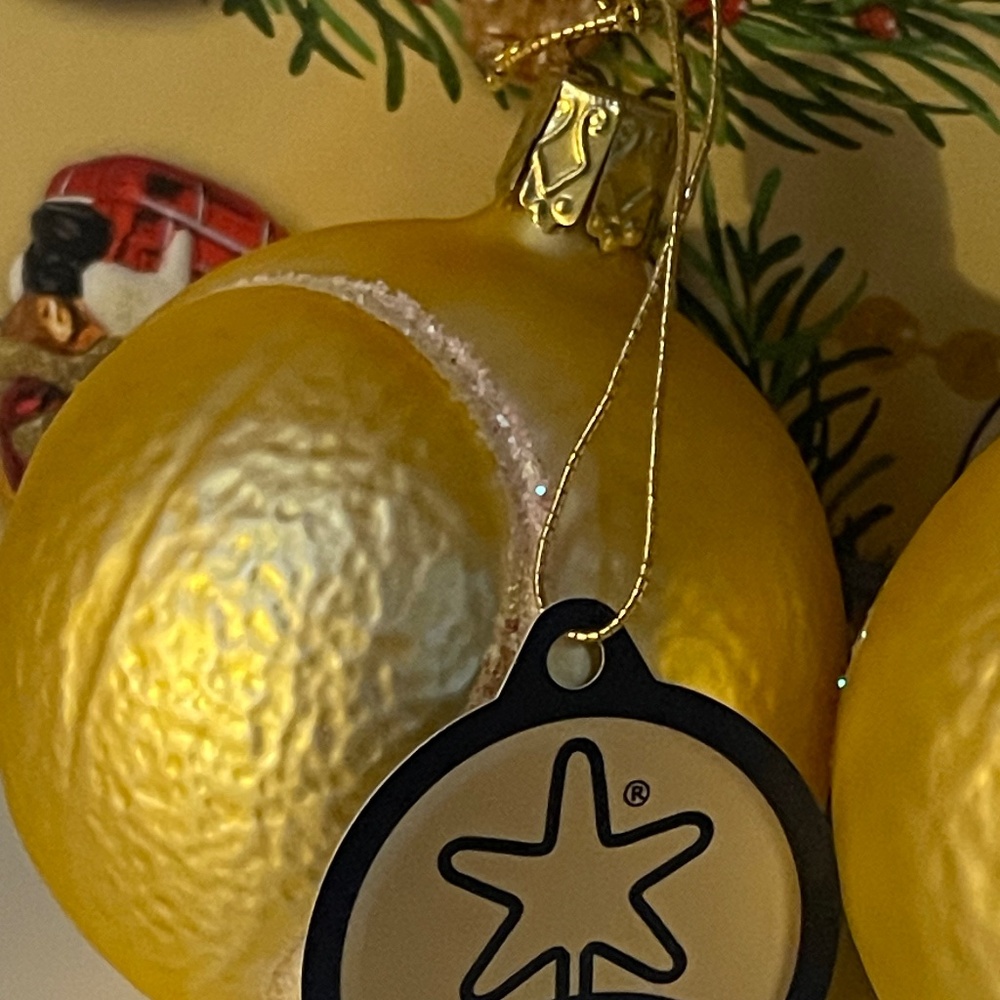 Tennis Ball Glass Christmas Ornament Inge Glas Mouth Blown Hand Painted Germany